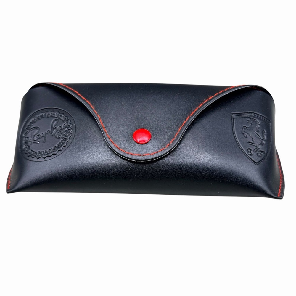 Ray-Ban Scuderia Ferrari Sunglasses Case Black Leather Red Stitching Logo Snap